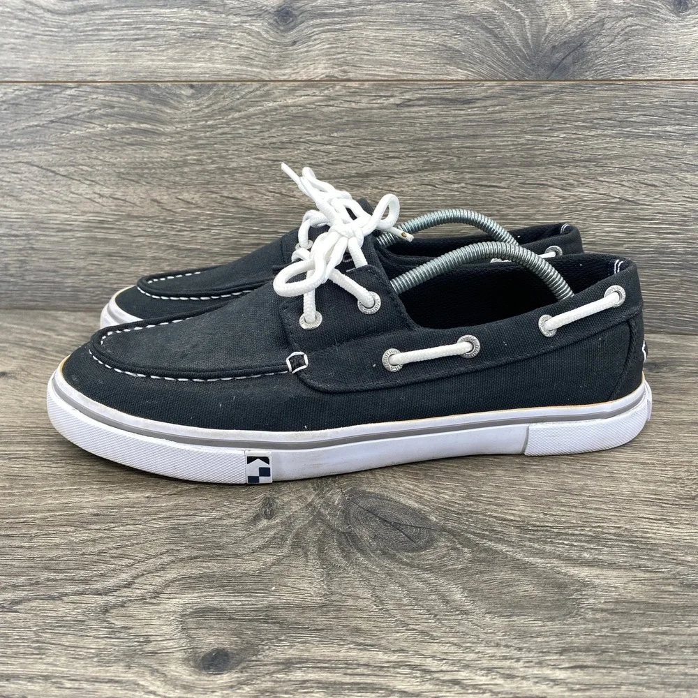 Nautica Galley Boat Shoes Mens 7.5 Black Canvas Lace Up Casual Sneakers